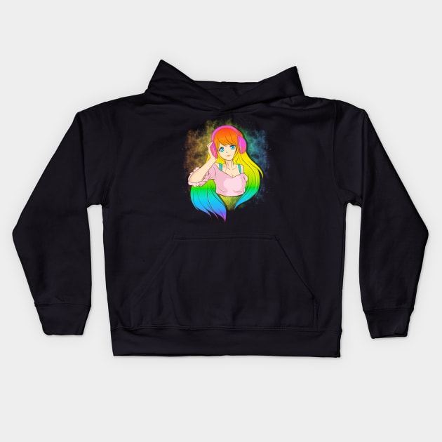 Japanese Anime Girl Rainbow Punk Kawaii Manga Kids Hoodie by theperfectpresents